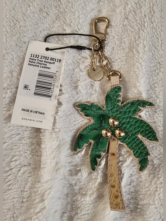 Brahmin Accessories - Brahmin Palm Tree Genuine Leather Bag Charm Keychain NWT Green Gold Cream